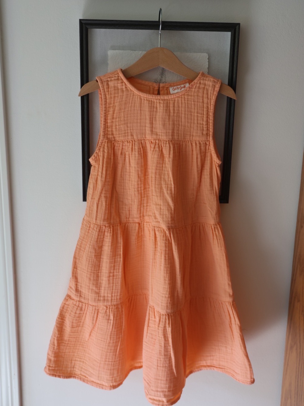 Cat & Jack Size 8 Peach Double Gauze Tiered Dress Boho Cotton Summer